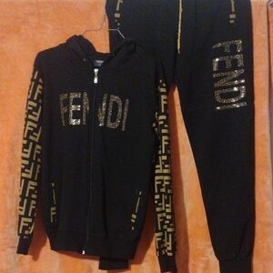 Fendi Black and Gold Logo Tracksuit